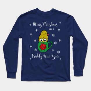 Merry Christmas And A Prickly New Year - Small Christmas Cactus In Poinsettia Mug Long Sleeve T-Shirt